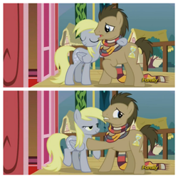 Size: 1936x1936 | Tagged: safe, screencap, derpy hooves, doctor whooves, pony, slice of life (episode), fourth doctor's scarf, male, mid-blink screencap, out of context, stallion, tom baker's scarf