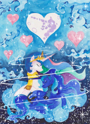 Size: 3400x4668 | Tagged: safe, artist:artist-apprentice587, derpibooru import, princess celestia, princess luna, alicorn, pony, female, heart, incest, lesbian, princest, shipping, traditional art