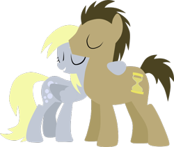 Size: 688x582 | Tagged: safe, artist:captainchese, derpy hooves, doctor whooves, pony, hug, lineless, male, stallion