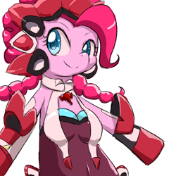 Size: 600x600 | Tagged: safe, artist:yajima, pinkie pie, anthro, anime, balloon, chris yukine, cosplay, crossover, cute, diapinkes, ichaival, pads, pixiv, senki zessho symphogear, simple background, solo, symphogear, white background