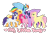 Size: 2025x1400 | Tagged: safe, artist:honiibree, artist:pon3-boi, derpibooru import, applejack, fluttershy, pinkie pie, rainbow dash, rarity, twilight sparkle, twilight sparkle (alicorn), alicorn, earth pony, pegasus, pony, unicorn, female, group, happy, hatless, mane six, mare, missing accessory, one eye closed, raised hoof, simple background, title drop, transparent background, unshorn fetlocks, wink