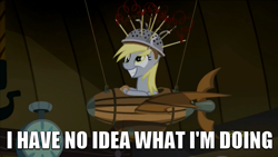 Size: 1278x720 | Tagged: safe, derpy hooves, pegasus, pony, slice of life (episode), derpy doing derpy things, female, flying machine, image macro, mare, meme, muffin 1, plane