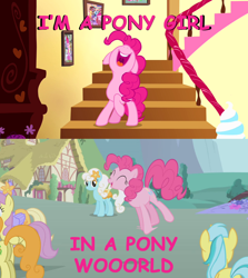 Size: 1280x1438 | Tagged: safe, pinkie pie, earth pony, pony, aqua, barbie girl, hilarious in hindsight, lyrics, music, parody, pink text, pony girl, reference, singing, song, song reference