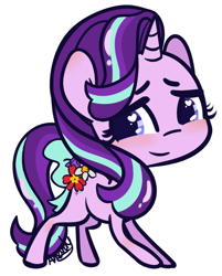 Size: 1129x1402 | Tagged: safe, artist:lilliesinthegarden, starlight glimmer, pony, unicorn, blushing, flower, heart eyes, smiling, solo, wingding eyes