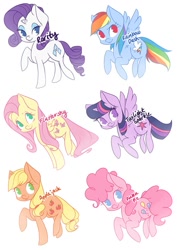 Size: 679x960 | Tagged: safe, artist:grandifloru, derpibooru import, applejack, fluttershy, pinkie pie, rainbow dash, rarity, twilight sparkle, twilight sparkle (alicorn), alicorn, earth pony, pegasus, pony, unicorn, cute, female, mane six, mare, no pupils, sticker