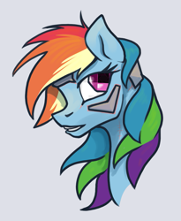 Size: 915x1116 | Tagged: safe, artist:jykinturah, derpibooru import, rainbow dash, cyborg, pegasus, pony, alternate universe, augmented, bust, portrait, scar, solo