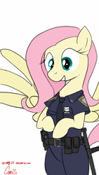 Size: 720x1280 | Tagged: safe, artist:orang111, fluttershy, pegasus, pony, bipedal, doodle, enforcer, nite stick, police, sketchbook mobile, solo