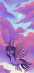 Size: 950x2000 | Tagged: safe, artist:mishdeshpair, derpibooru import, twilight sparkle, twilight sparkle (alicorn), alicorn, pony, female, flying, mare, solo