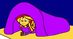 Size: 1214x648 | Tagged: safe, artist:samueljcollins1990, sunset shimmer, equestria girls, bed, clothes, cute, implied flashimmer, implied shipping, implied straight, pajamas, picture frame, quilt