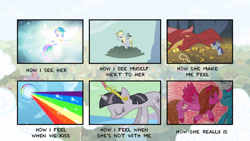 Size: 1024x576 | Tagged: safe, artist:y-mangaka, derpy hooves, princess celestia, rarity, twilight sparkle, oc, alicorn, dragon, pegasus, pony, unicorn, discorded, female, mare, meme, sonic rainboom