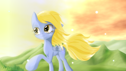 Size: 3840x2160 | Tagged: safe, artist:an-m, derpy hooves, pegasus, pony, eyelashes, female, mare, scenery, solo