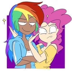 Size: 750x743 | Tagged: safe, artist:drawbauchery, artist:lordsauronthegreat, color edit, derpibooru import, edit, pinkie pie, rainbow dash, human, clothes, colored, crossed arms, female, hoodie, humanized, lesbian, pinkiedash, shipping, smiling