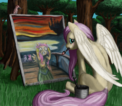 Size: 2768x2400 | Tagged: safe, artist:anthropony, fluttershy, pegasus, pony, classic art, fine art parody, forest, painting, parody, the scream, tree