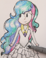 Size: 1024x1301 | Tagged: safe, artist:teacharms, princess celestia, human, humanized, solo, traditional art