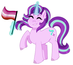 Size: 2880x2562 | Tagged: safe, artist:emera33, starlight glimmer, pony, unicorn, flag, glowing horn, headcanon, implied lesbian, lesbian pride flag, lgbt headcanon, pride, sexuality headcanon, simple background, smiling, solo, transparent background