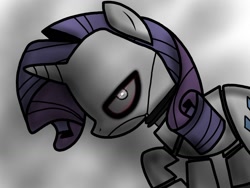 Size: 1024x768 | Tagged: safe, artist:birdivizer, rarity, pony, robot, unicorn, animatronic, bloodshot eyes, creepy, five nights at aj's, five nights at freddy's, solo