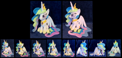 Size: 3361x1605 | Tagged: safe, artist:fireflytwinkletoes, princess celestia, both cutie marks, irl, mischievous, photo, plushie, sitting, solo, spread wings