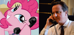 Size: 749x360 | Tagged: safe, pinkie pie, earth pony, pony, british, david cameron, meme, telephone