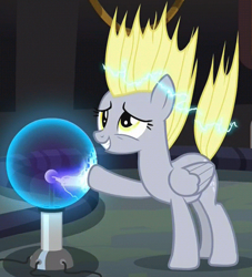 Size: 538x592 | Tagged: safe, screencap, derpy hooves, pegasus, pony, slice of life (episode), electricity, female, mare, plasma ball, solo