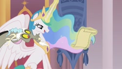 Size: 2048x1153 | Tagged: safe, edit, edited screencap, screencap, discord, princess celestia, alicorn, pony, theme song