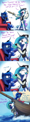 Size: 1200x4800 | Tagged: safe, artist:anticular, princess celestia, princess luna, alicorn, pony, ask sunshine and moonbeams, bandage, bipedal, boat, bondage, book, book abuse, chair, clothes, crying, cute, cutelestia, ear piercing, earring, eyepatch, eyes closed, frown, glare, grin, hat, hook, international talk like a pirate day, open mouth, piercing, pirate, reading, rope, sitting, smiling, smirk, squee, tied up, tumblr, wide eyes, wooden sword