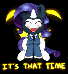 Size: 640x700 | Tagged: safe, artist:mister-true, rarity, pony, unicorn, animated, askfillyrarity, blushing, clothes, costume, filly, happy, parody, sitting, solo, spy, team fortress 2, tumblr