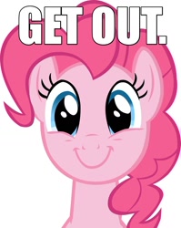 Size: 1024x1285 | Tagged: safe, pinkie pie, earth pony, pony, caption, female, get out, image macro, mare, meme, photoshop, reaction image, solo, text, text edit, wrong neighborhood