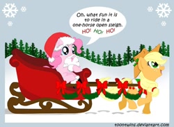 Size: 672x491 | Tagged: safe, artist:toontwins, applejack, pinkie pie, earth pony, pony, christmas, duo, female, mare