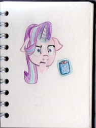 Size: 5136x6785 | Tagged: safe, artist:carbsta, starlight glimmer, pony, unicorn, marks for effort, :i, absurd resolution, faic, floppy ears, i mean i see, magic, solo, telekinesis, traditional art, unimpressed