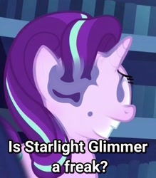 Size: 788x901 | Tagged: safe, edit, starlight glimmer, unicorn, the crystalling, faic, freak, image macro, meme, nervous, question, text