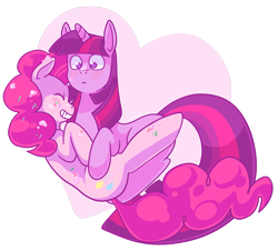 Size: 2027x1829 | Tagged: safe, artist:chiptoony, derpibooru import, pinkie pie, twilight sparkle, earth pony, pony, unicorn, blushing, female, heart, lesbian, shipping, twinkie