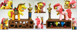 Size: 1024x404 | Tagged: safe, artist:renegadecow, applejack, pinkie pie, earth pony, pony, automaton, craft, custom, sculpture, trophy, woodwork