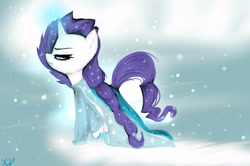 Size: 5045x3359 | Tagged: safe, artist:koyukiii, rarity, pony, unicorn, elsa, frozen (movie), magic, queen elsarity, snow, solo