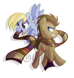 Size: 2348x2492 | Tagged: safe, artist:drawntildawn, derpy hooves, doctor whooves, pony, cute, fourth doctor's scarf, male, stallion, watermark