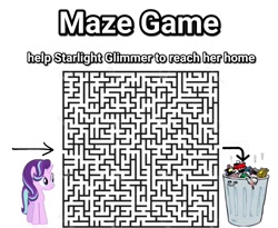 Size: 1386x1136 | Tagged: safe, starlight glimmer, unicorn, abuse, arrow, downvote bait, drama, drama bait, game, glimmerbuse, maze, maze game, op failed at starting shit, op is a cuck, op is trying to start shit, simple background, starlight drama, trash can, white background, your waifu is trash