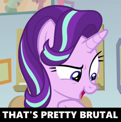 Size: 1220x1224 | Tagged: safe, edit, edited screencap, screencap, starlight glimmer, pony, unicorn, marks for effort, brutal, cropped, female, image macro, mare, meme, mfw, open mouth, reaction image, solo