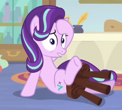 Size: 390x351 | Tagged: safe, screencap, starlight glimmer, unicorn, marks for effort, cropped, it's not what it looks like, not what it looks like, out of context, solo, stool, surprised