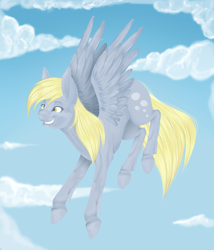 Size: 1800x2100 | Tagged: safe, artist:gloriajoy, derpy hooves, pegasus, pony, female, flying, grin, mare, solo