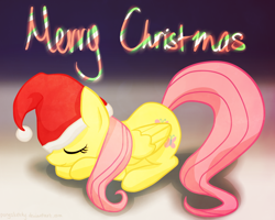 Size: 1000x800 | Tagged: safe, artist:ponysketchy, fluttershy, pegasus, pony, hat, merry christmas, santa hat, solo