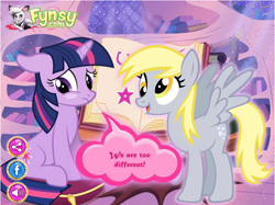 Size: 702x525 | Tagged: safe, derpy hooves, twilight sparkle, pegasus, pony, unicorn, blushing, female, flash game, fynsy, game, lesbian, rejected, shipping, shipping denied, twerpy