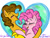 Size: 1024x768 | Tagged: safe, artist:dragonfoxgirl, cheese sandwich, pinkie pie, earth pony, pony, blushing, cheesepie, female, happy, heart, hug, laughing, male, shipping, straight