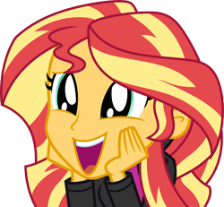 Size: 7000x6465 | Tagged: safe, artist:luckreza8, sunset shimmer, eqg summertime shorts, equestria girls, pet project, absurd resolution, clothes, cute, female, open mouth, shimmerbetes, simple background, smiling, solo, transparent background, vector