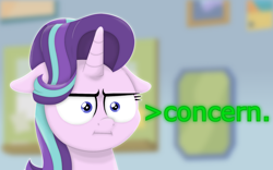 Size: 1920x1200 | Tagged: safe, artist:ljdamz1119, starlight glimmer, pony, unicorn, marks for effort, :i, concern, concerned, floppy ears, greentext, i mean i see, reaction image, solo, text