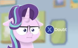 Size: 1920x1200 | Tagged: safe, artist:ljdamz1119, starlight glimmer, pony, unicorn, marks for effort, :i, bust, doubt, floppy ears, i mean i see, l.a. noire, meme, press x to doubt, reaction image, solo, unamused