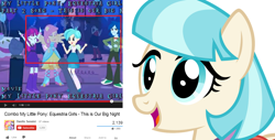 Size: 1300x661 | Tagged: safe, captain planet, coco pommel, fluttershy, mystery mint, scott green, sophisticata, teddy t. touchdown, tennis match, thunderbass, pony, equestria girls, background human, balloon, boots, comparison, fall formal, fall formal outfits, high heel boots, human ponidox, humanized, self ponidox, this is our big night, youtube