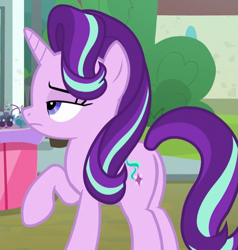 Size: 571x599 | Tagged: safe, screencap, starlight glimmer, pony, unicorn, the parent map, cropped, female, lidded eyes, mare, raised hoof, solo