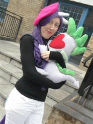 Size: 471x631 | Tagged: safe, artist:vivid-dreamer-kimiko, rarity, spike, human, cosplay, irl, irl human, photo, plushie, spike plushie