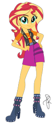 Size: 910x2048 | Tagged: safe, artist:ilaria122, sunset shimmer, better together, equestria girls, boots, clothes, female, hand on hip, shoes, simple background, skirt, solo, transparent background, vector