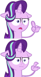Size: 537x1000 | Tagged: safe, artist:the smiling pony, edit, starlight glimmer, pony, unicorn, marks for effort, :i, can't argue with that, closed mouth, d:, faic, finger, floppy ears, hand, i mean i see, meme, open mouth, reaction image, simple background, solo, transparent background, wat, well you're not technically wrong