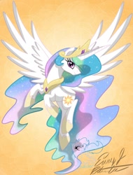 Size: 1024x1344 | Tagged: safe, artist:emr0304, princess celestia, alicorn, pony, crown, female, horn, mare, multicolored mane, multicolored tail, solo, white coat, white wings, wings